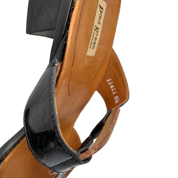 Paul Green Munchen 6 1/2 (fit US 8, 38) slip on heel‎ sandals black patent - Picture 6 of 10